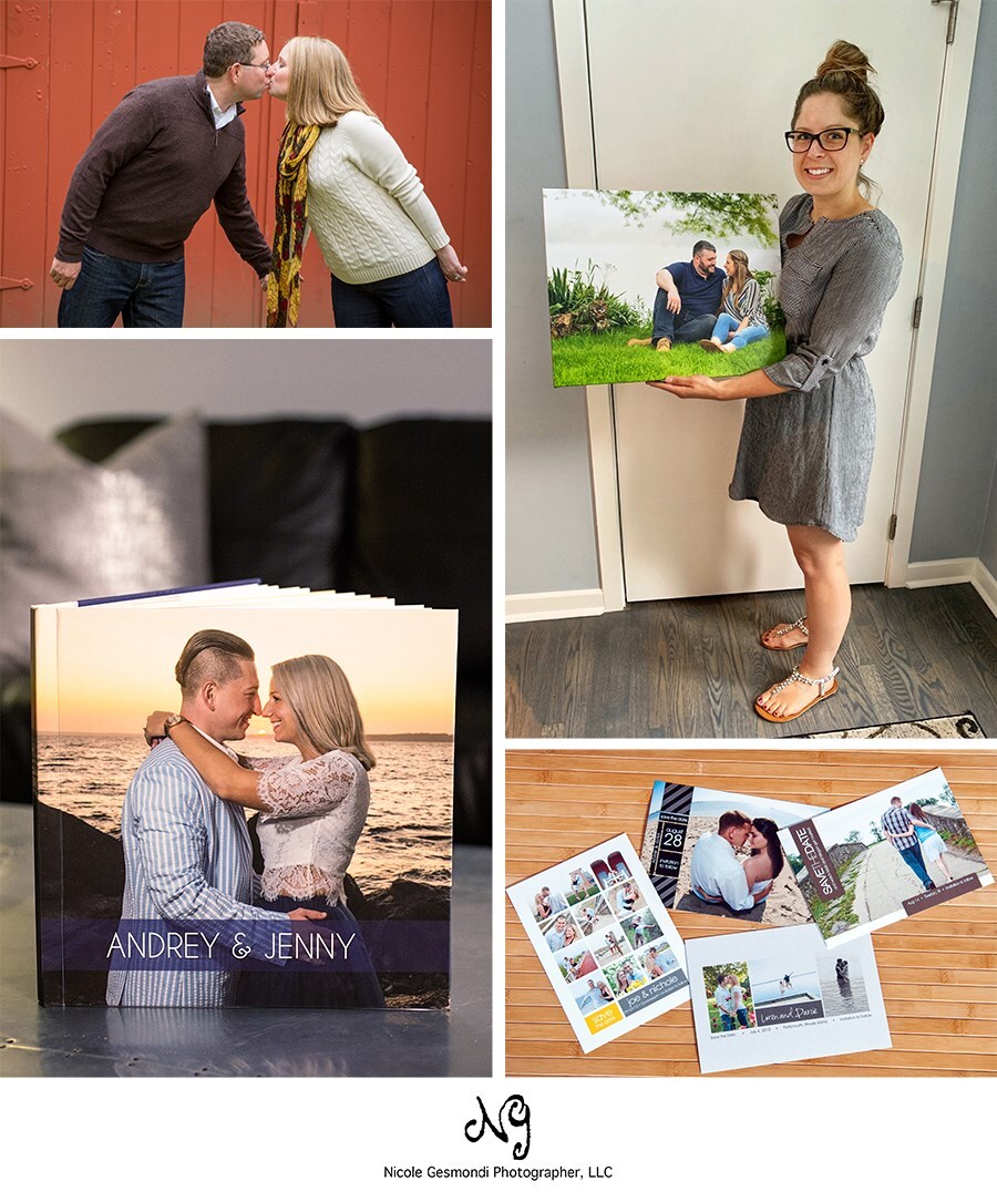 Samples of products printed from engagement sessions