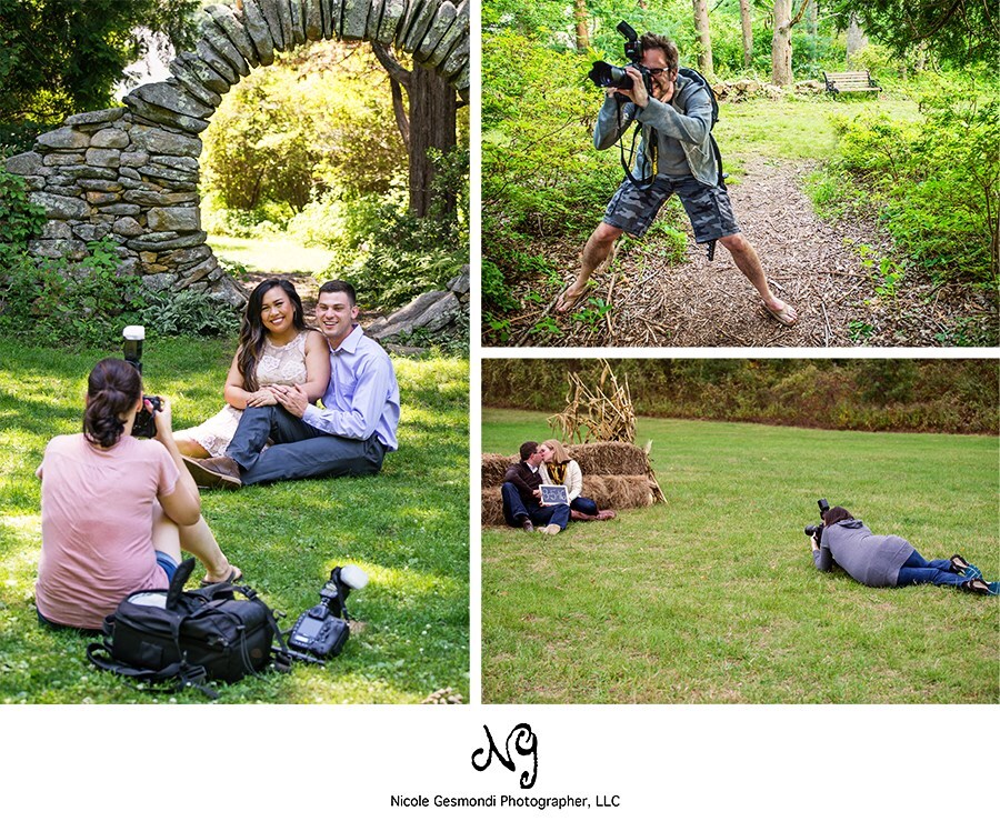 collage of photographers in action during an engagement session