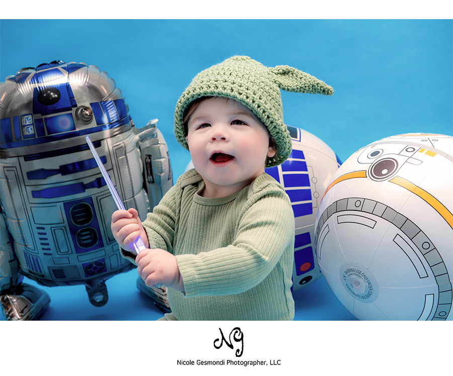 Star Wars Jedi themed 1st birthday cake smash photoshoot Warwick ri