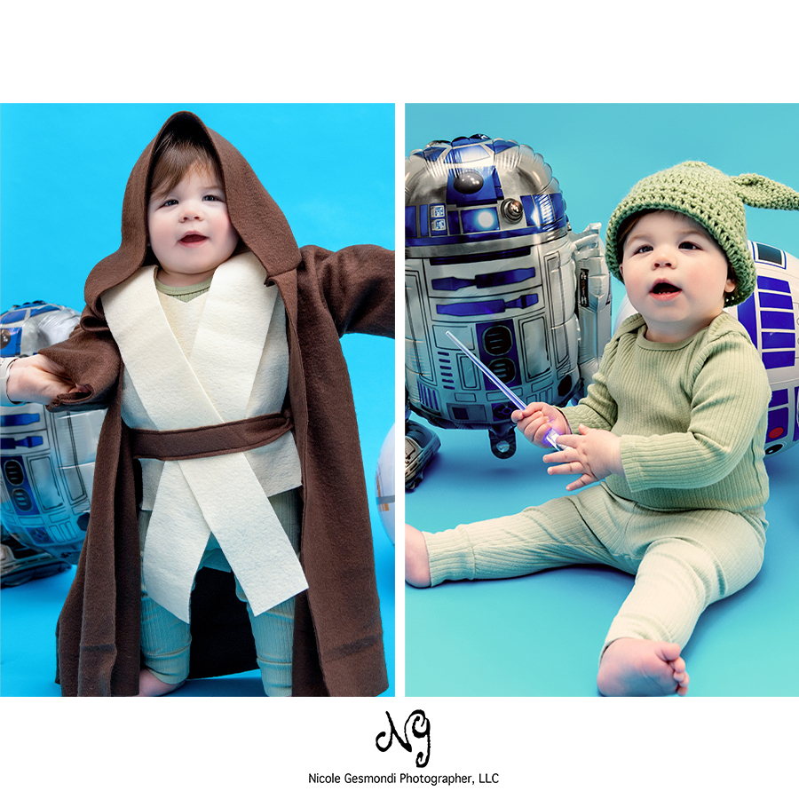 Star Wars Jedi themed 1st birthday cake smash photoshoot Warwick ri