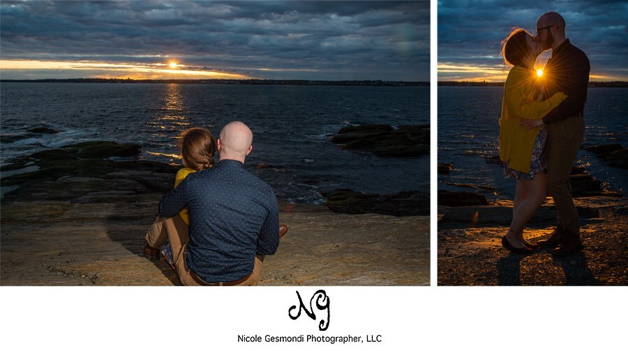 Sunset Engagement Photos at Beavertail Lighthouse in Jamestown RI