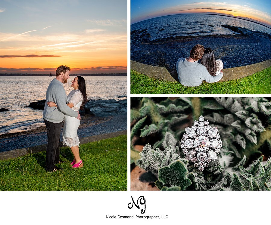 Colorful sunset engagement photos in Newport RI