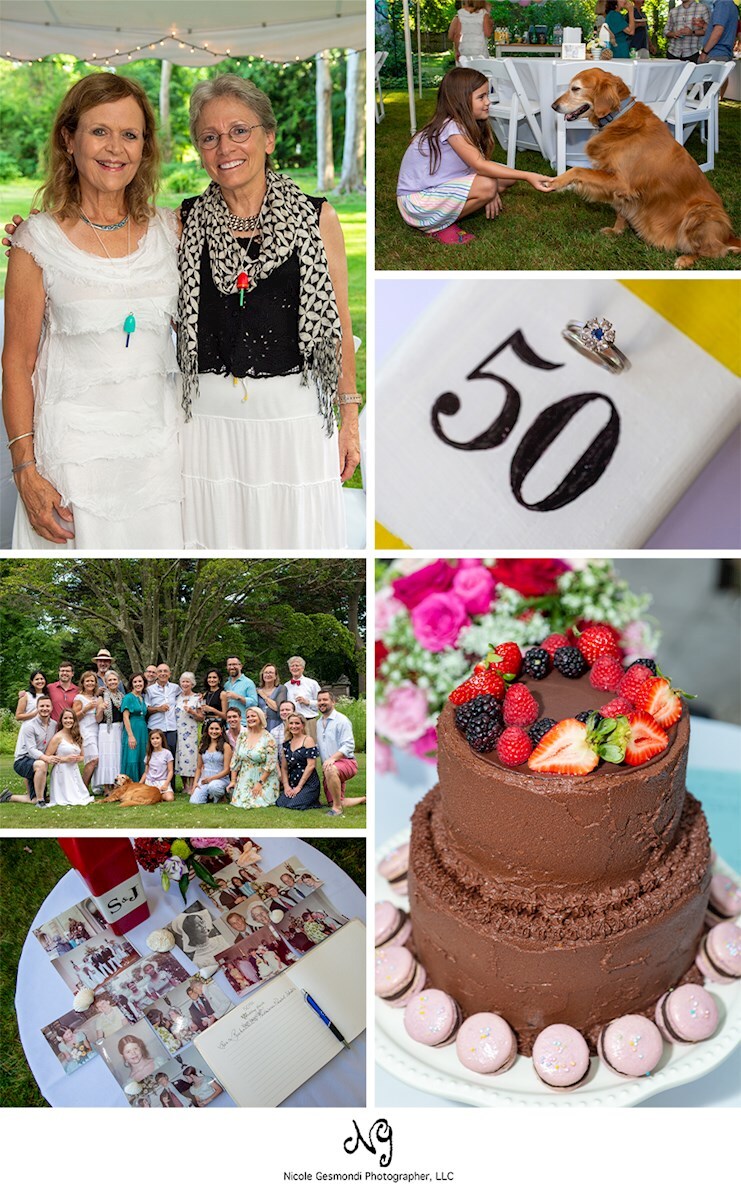 details and candid photos from a 50th wedding anniversary backyard party in RI