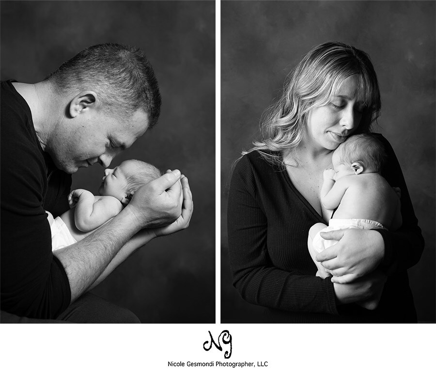 black and white intimate newborn photos with parents
