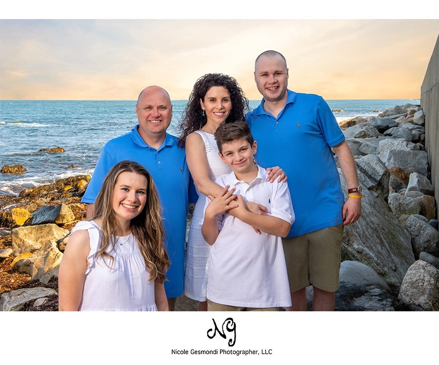 Family portrait captured by Narragansett Town Beach in Rhode Island