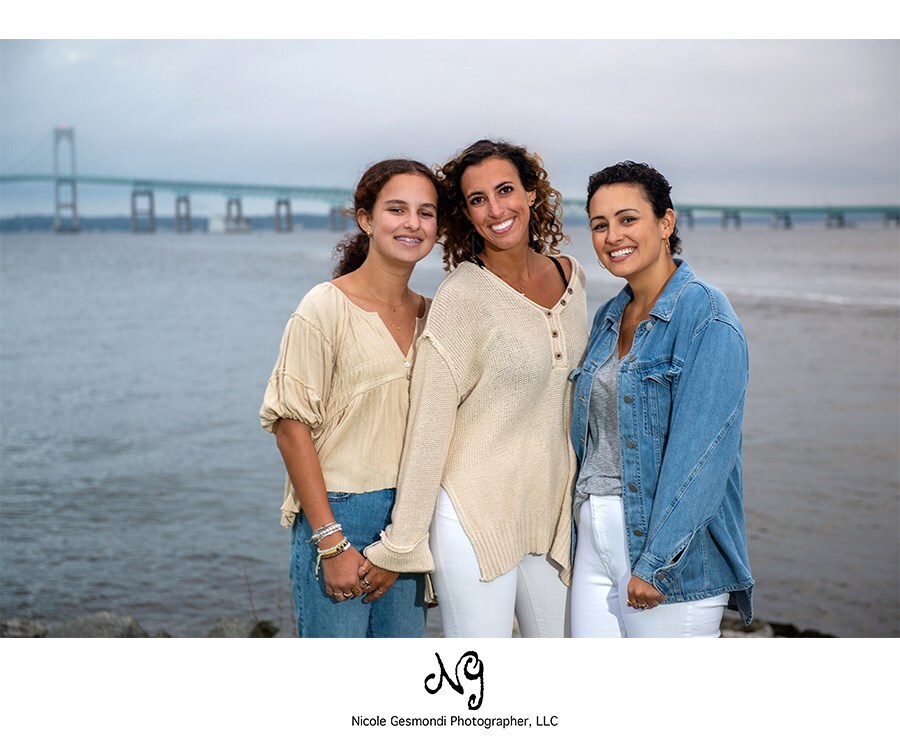 outdoor family portrait of 3 siblings in Newport, RI