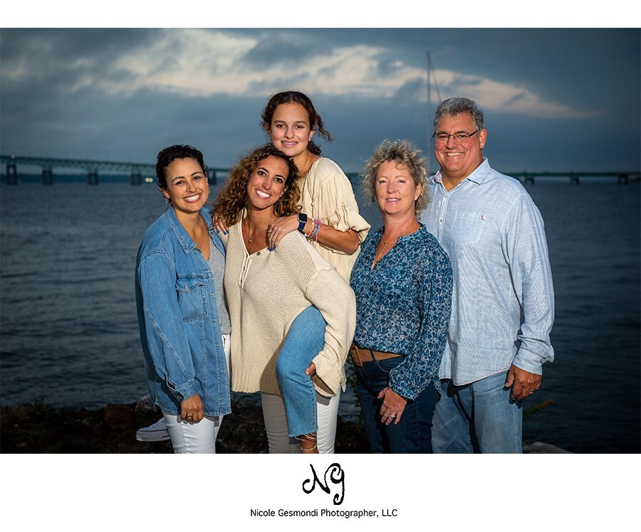 Outdoor family portraits at dusk in Newport RI