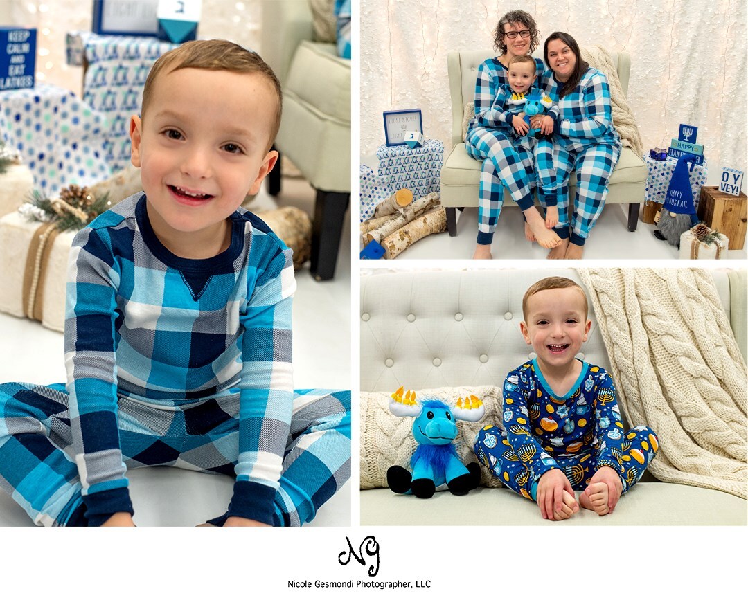hanukkah matching blue pjs family photos