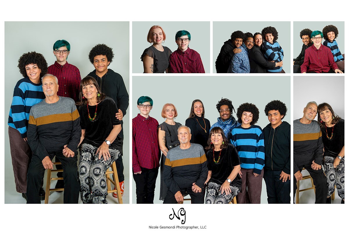 studio family portraits made into a collage as a gift