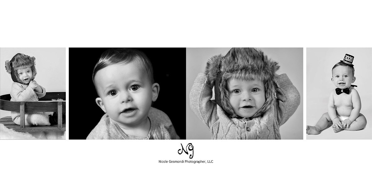 black and white toddler photos taken in studio