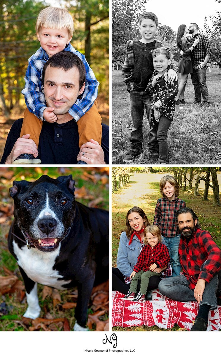 fall family portraits at a New England apple orchard