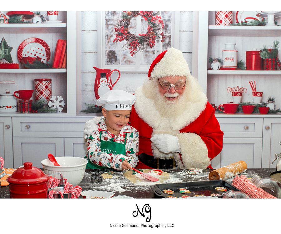 Baking with boy and Santa Holiday Mini Photo Sessions in Warwick, RI
