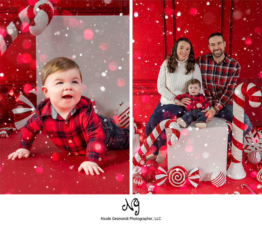 Oversized Candy Cane Set with Red Wall Warwick RI holiday Portraits