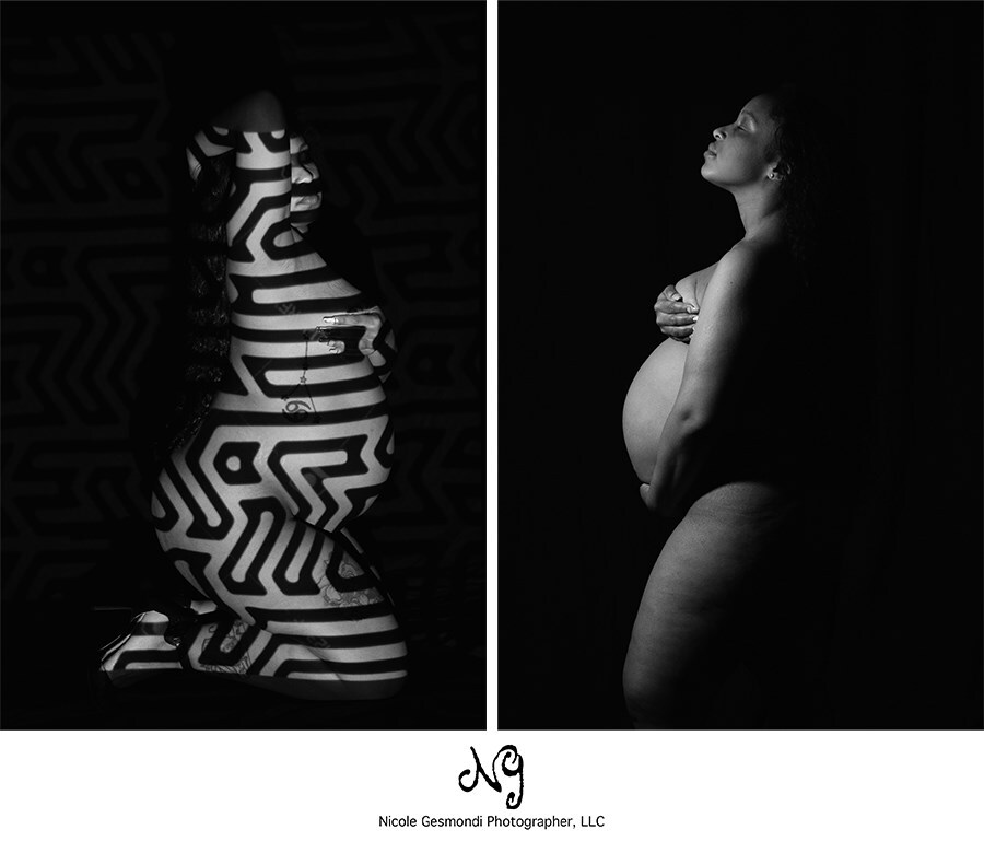 abstract fine art back and white maternity photos