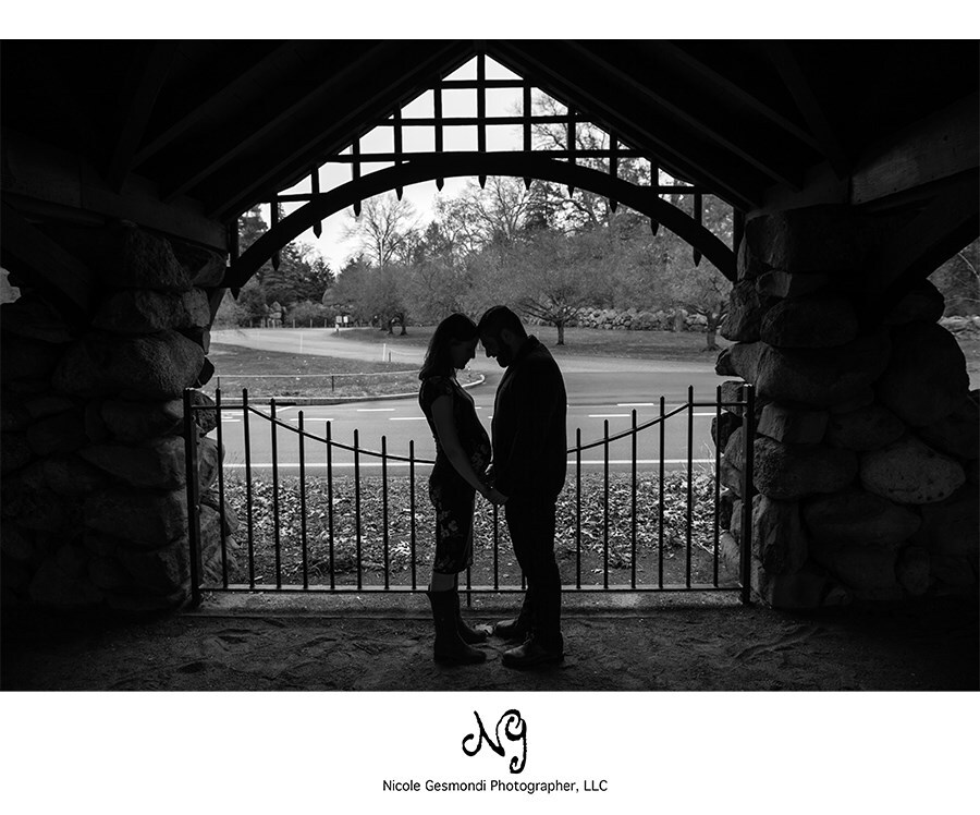 black and white outdoor maternity photos in Providence