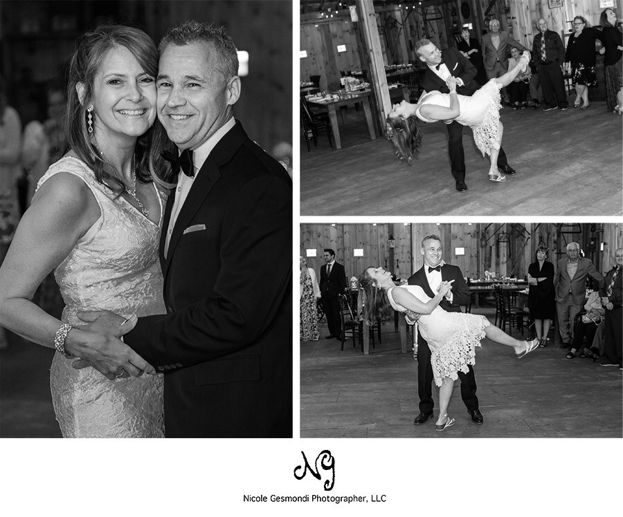 black and white wedding reception photos at Five bridge Inn in Rehobeth MA
