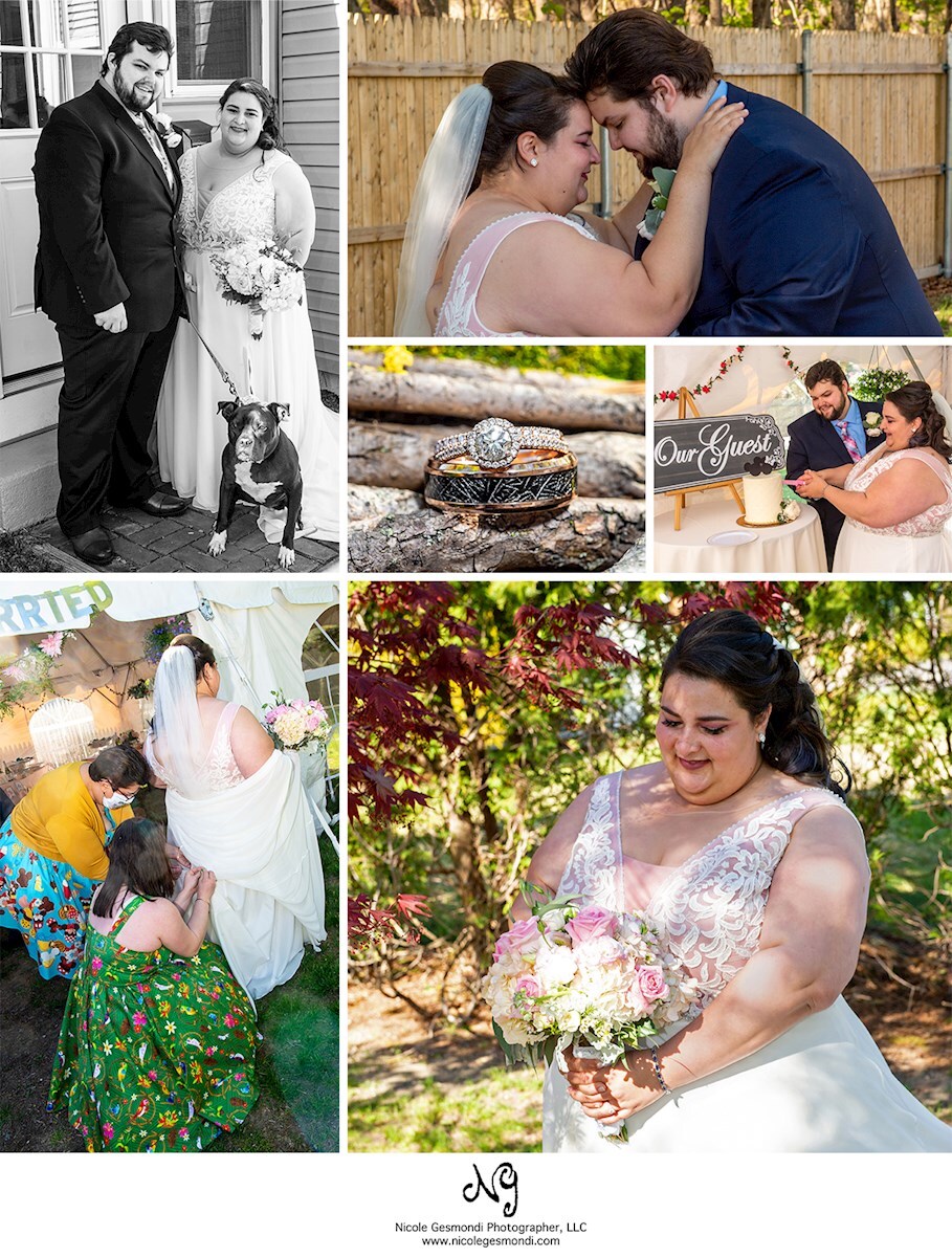 backyard wedding reception photos of the bride and groomq