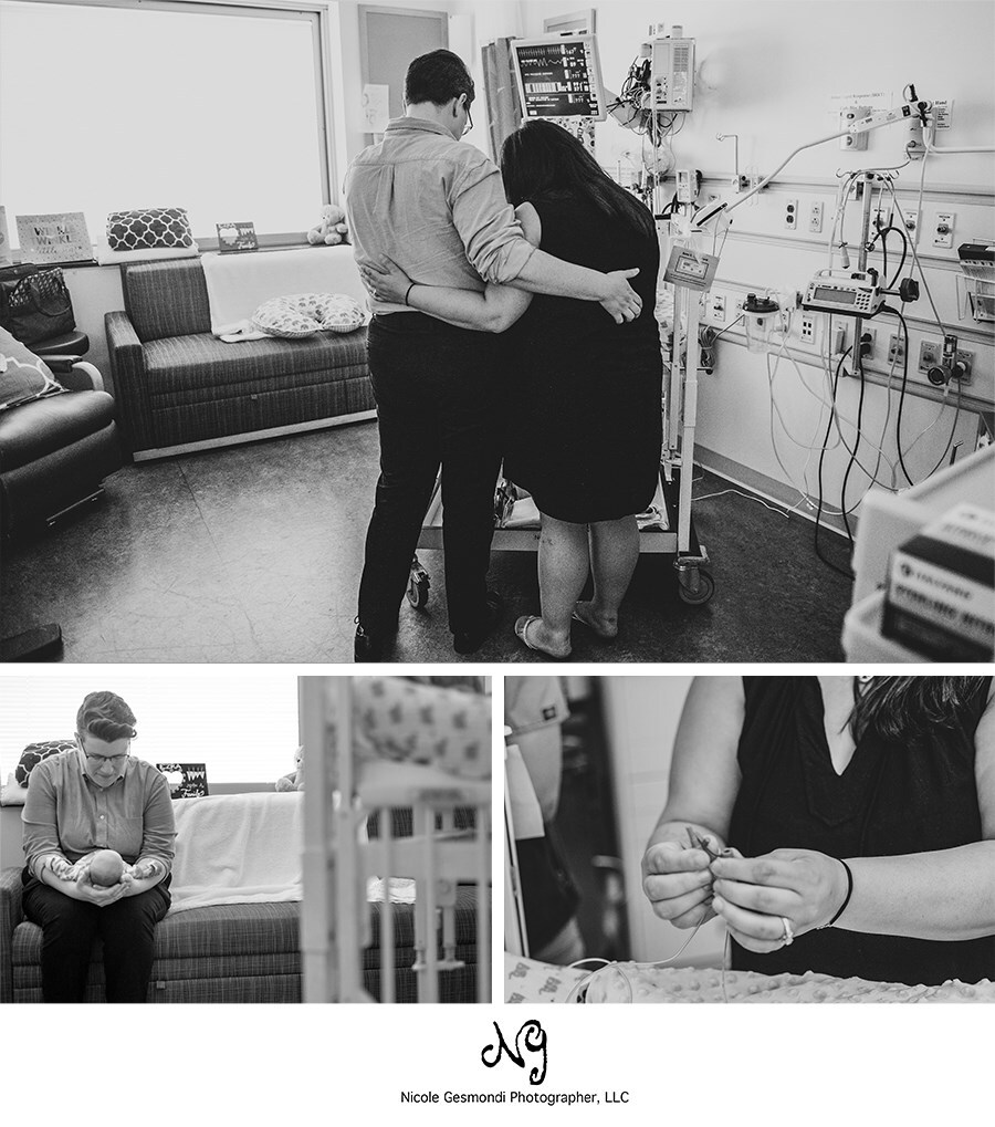 black and white NICU newborn portraits with same sex parents