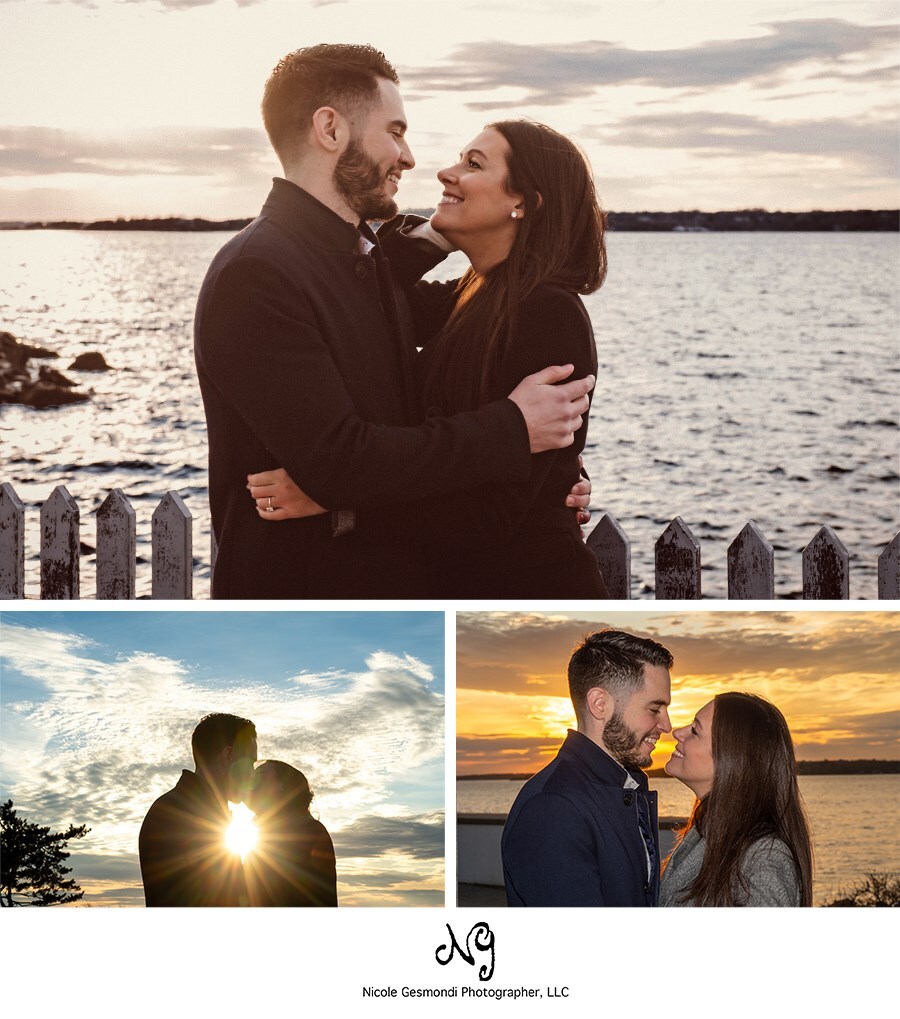newly engaged couple photos around Newport RI