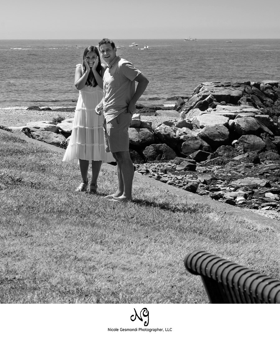 black and white photograph of a proposal at Brenton Point in Newport