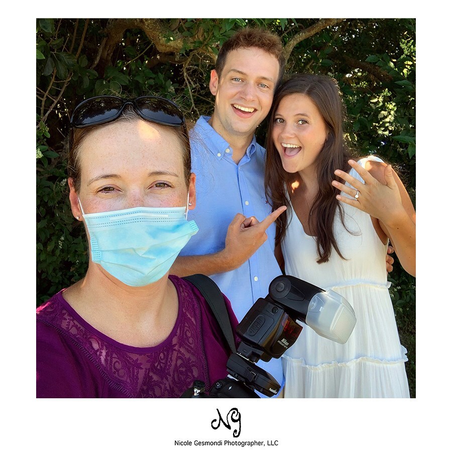Photographer selfie with newly engaged couple in Newport RI
