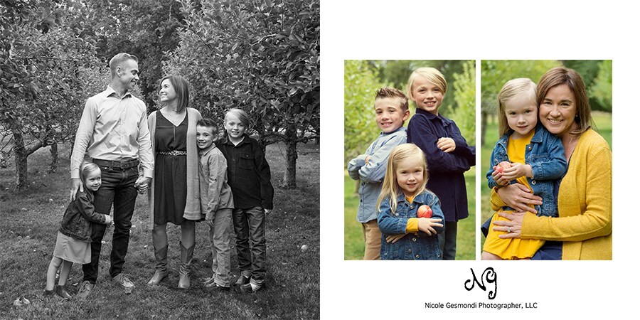 Outdoor family photos taken at an RI apple orchard