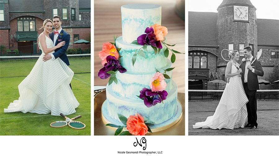 bride and groom at tennis hall of fame in newport RI