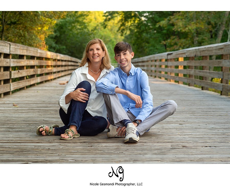 mother son outdoor portraits taken during high school senior portrait session ri