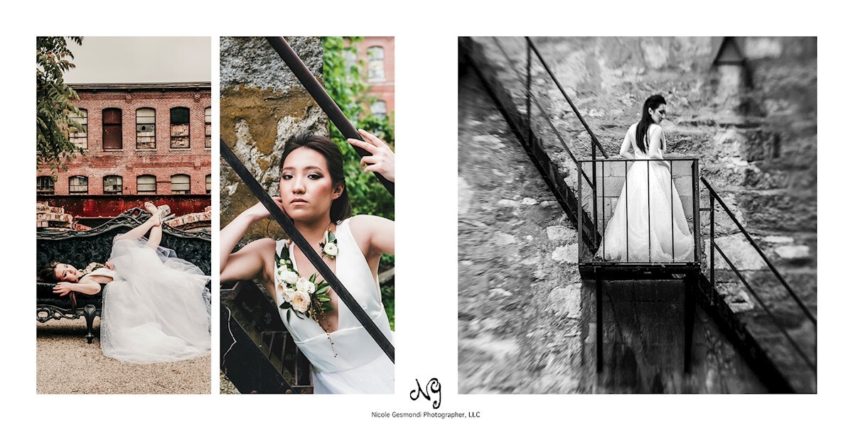 colorful edge and industrial same sex styled bridal photos