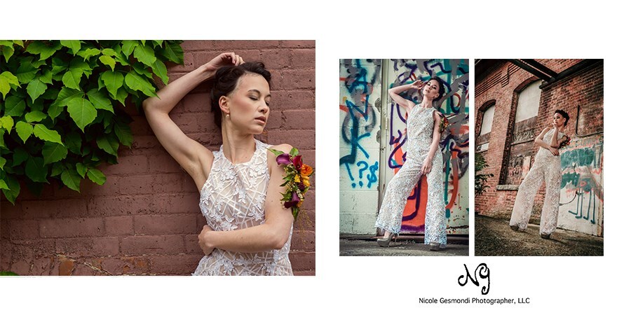 colorful edge and industrial same sex styled bridal photos