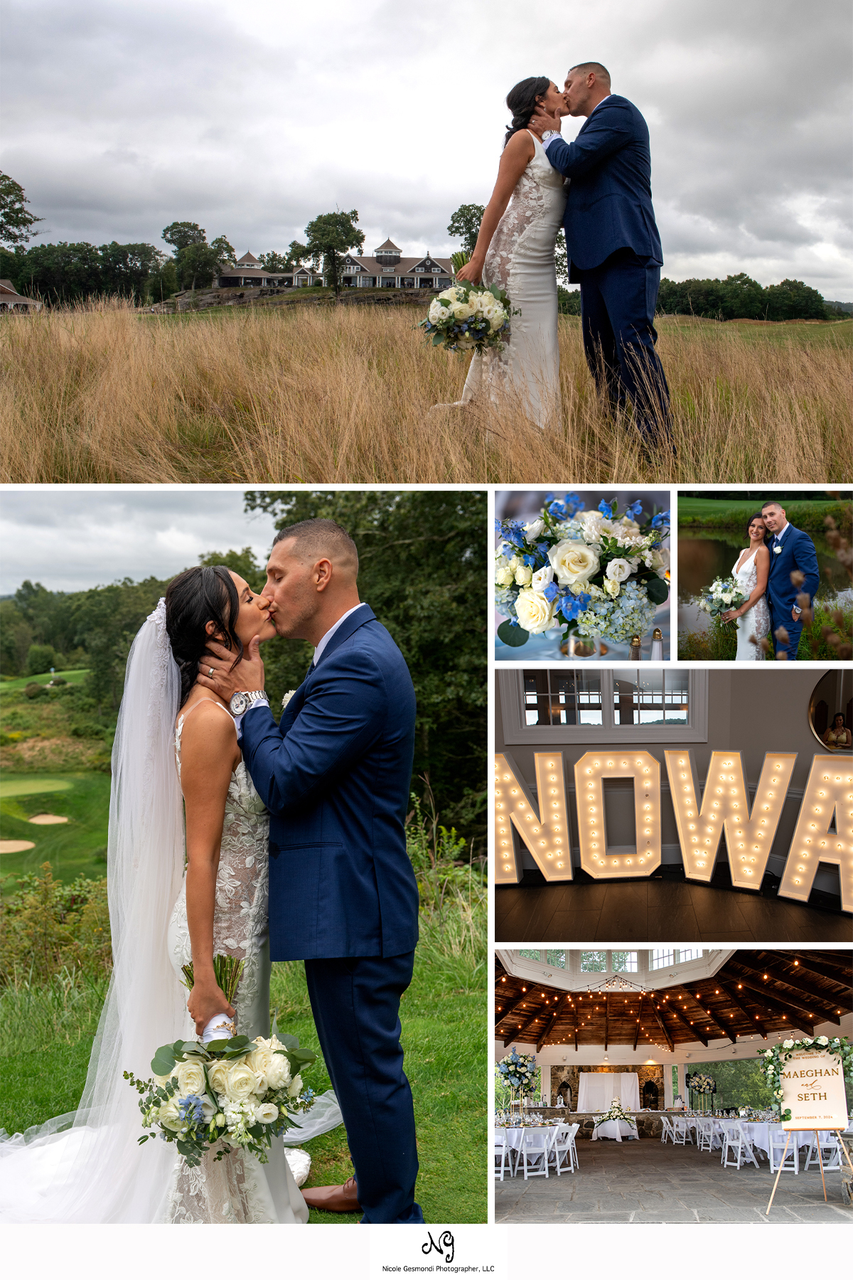 Bride and Groom wedding photos taken on the gold course at Fox Hopyard
