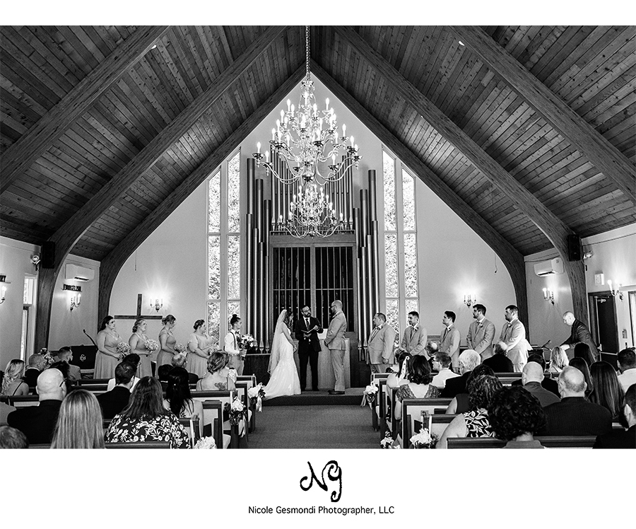 black and white church wedding ceremony
