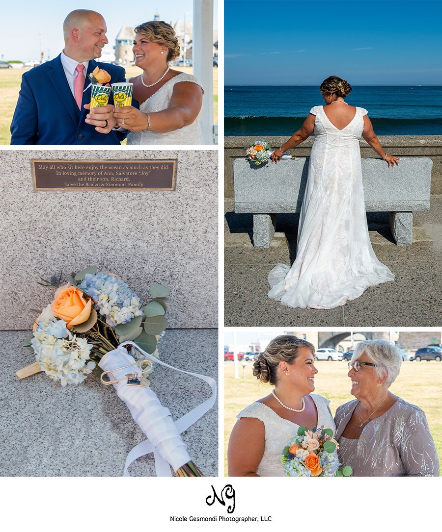 bride and groom wedding photos at Black Pt in Narragansett RI