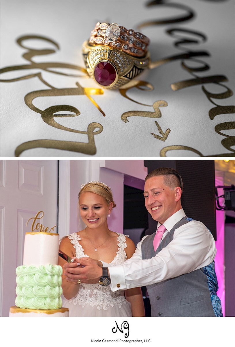 bride and groom cut the wedding cake