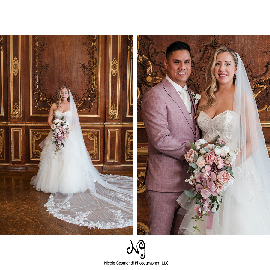 Bride and Groom Wedding Portraits at Ochre Court Newport RI