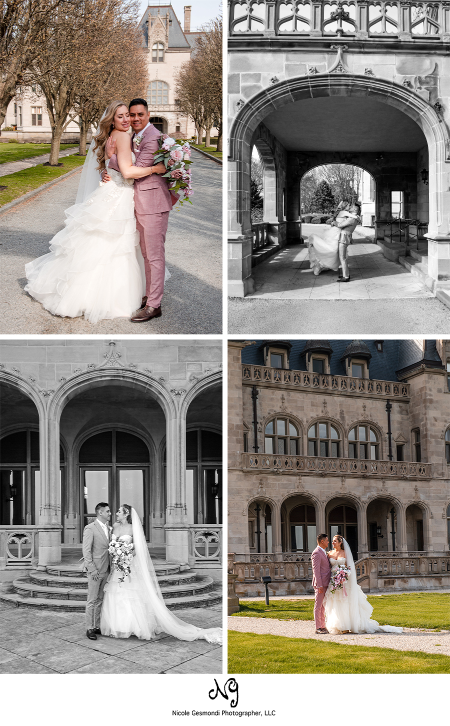 Outdoor Wedding Photos of the Bride and Groom at Ochre Court Newport RI
