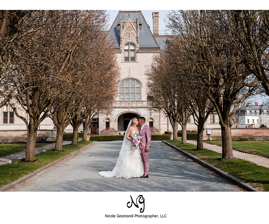 Outdoor Wedding Photos of the Bride and Groom at Ochre Court Newport RI