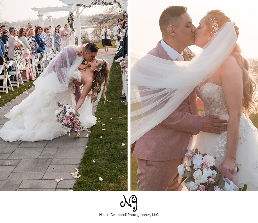 Bride and Groom First Kiss Ceremony Atlantic Resort Newport RI