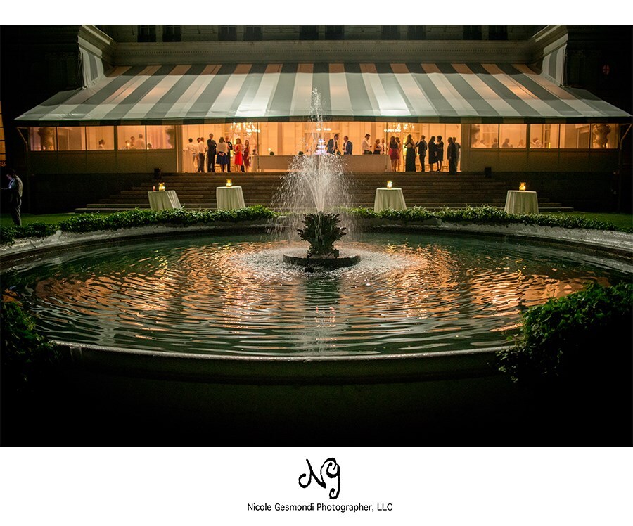 Back lawn fountain at night | Rosecliff Mansion | Newport RI