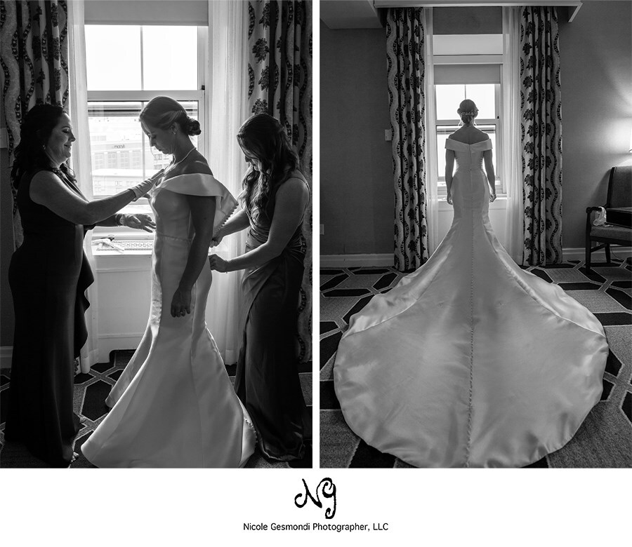 black and white bridal getting ready portraits