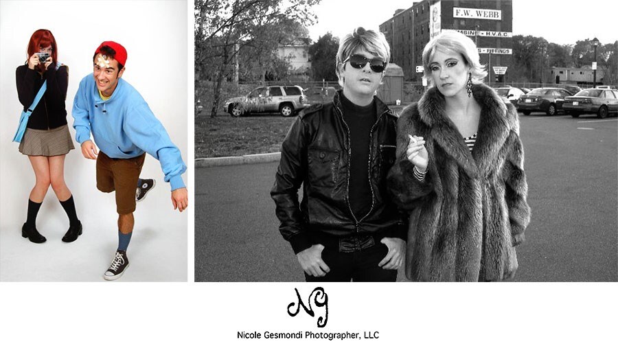 Couple dressed up for halloween as FLCL and Andy Warhol, Edie Segwick